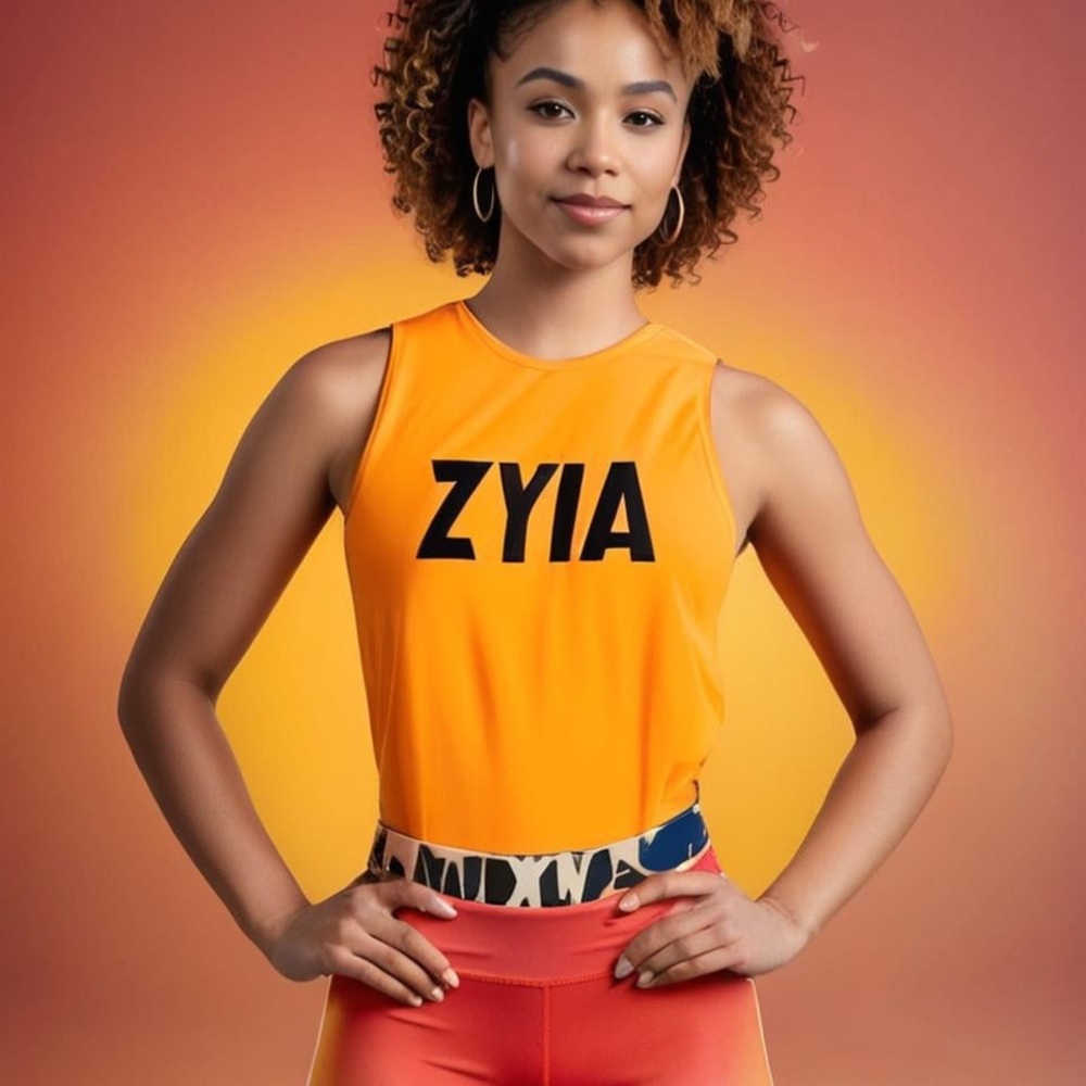 Zyia Active Bengal Golden Yellow Black Mesh Y Logo Tank Top Size M